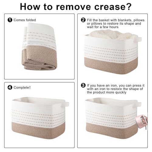 Image of OIAHOMY 108L Extra Large Blanket Basket, 25 inchx16 inchx16 inch Rectangle Woven Cotton Rope Baskets for Living Room, Toy Storage with Handle- Gradient Grey