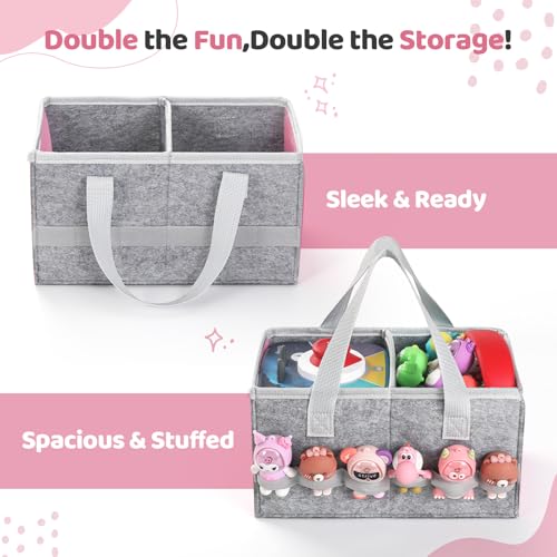Carrying Case for Toniebox Starter Set and Tonies Figurines, Travel Felt Cloth Musical Toy Folding Bag for Toniebox 2 & Accessories (Pink)