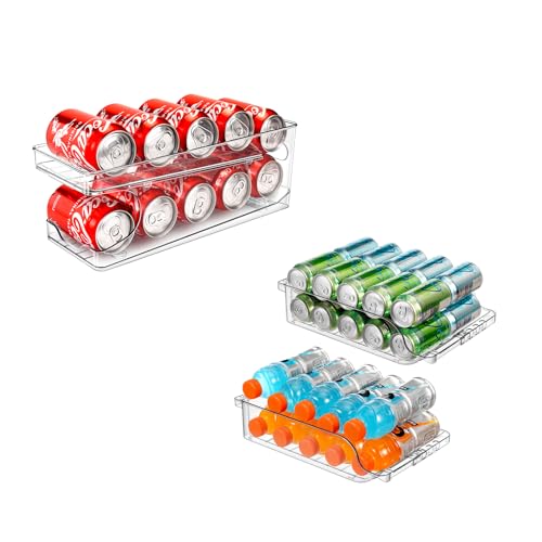 Image of BingoHive Rolling Soda Can Organizer and 2 Packs Clear Width Adjustable Soda Can Organizer for Refrigerator for Beer Soda Seltzer Drink Pop Cans Holder Storage Pantry Organization