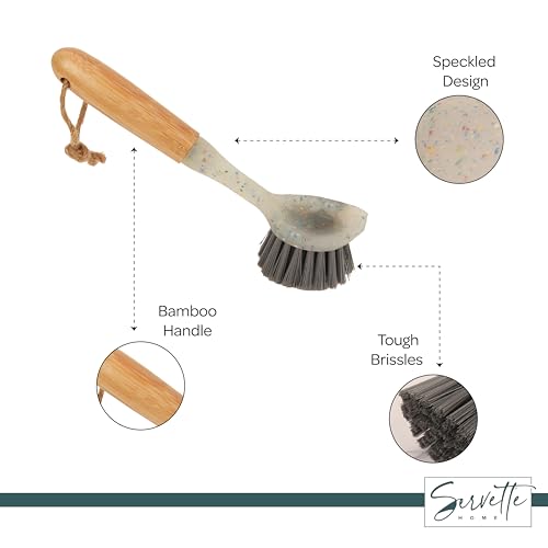 Image of Speckled Kitchen Dish Brush with Bamboo Handle, 9.00x2.3x2.7 inches, Long Bristles for Deep Cleaning