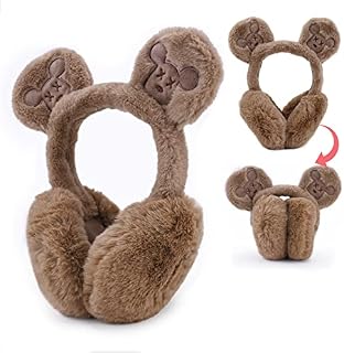 Gukasxi Ear muffs, Winter Warm Earmuffs Foldable Fluffy Plush Ear Muff for Women Girls, Winter Ear Warmers Furry Earmuffs Ear Cover, Cute Cartoon Ear Earflap Ear Wamers for Cold Winter (Khaki)