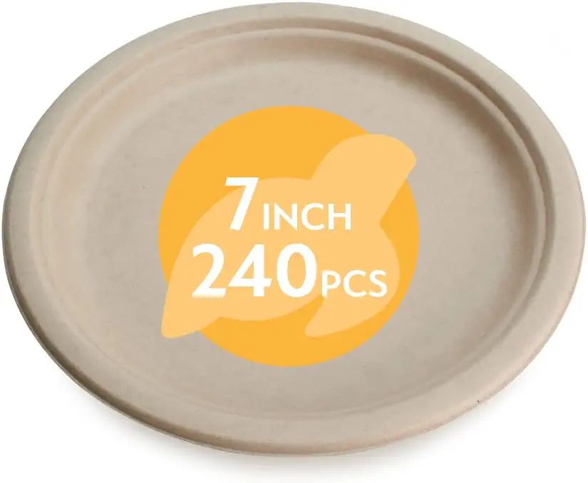 100% Compostable Disposable Paper Plates Bulk [7&#34; 240 Pack], Bamboo Plates, Eco Friendly, Biodegradable, Sturdy Small Dessert Party Plates, Heavy-Duty, Unbleached by Earth&#39;s Natural Alternative