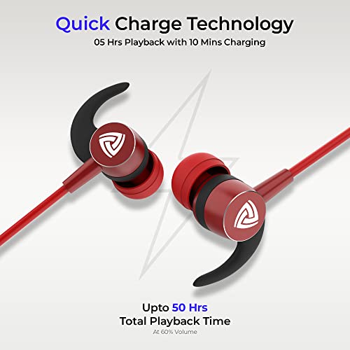 Image of Aroma NB119 Diamond Bluetooth Wireless Headset Neckband with Long Lasting Playtime 50 Hrs, Smart Voice Assistant, Dual Pairing, Bluetooth V5.0, Sweat & Splash Proof, Best for Gaming, Running, Workout (Red)