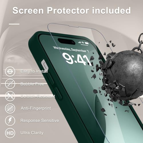 Image of YENAPOON for iPhone 14 Pro Max Case, Matte Magnetic Phone Cover [with 1 Screen Protector] [Support for MagSafe] [Shockproof Military Grade Protection] Translucent Frosted Back, Dark Green