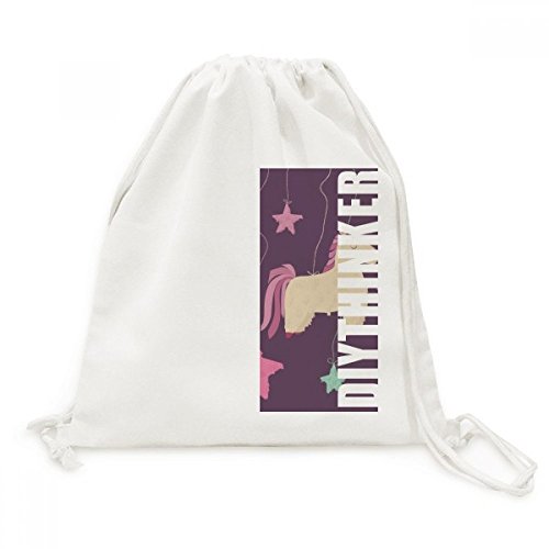 Toile Drawstring Backpack anti-encombrement pour voyage - Sac à cordons léger motif licornes