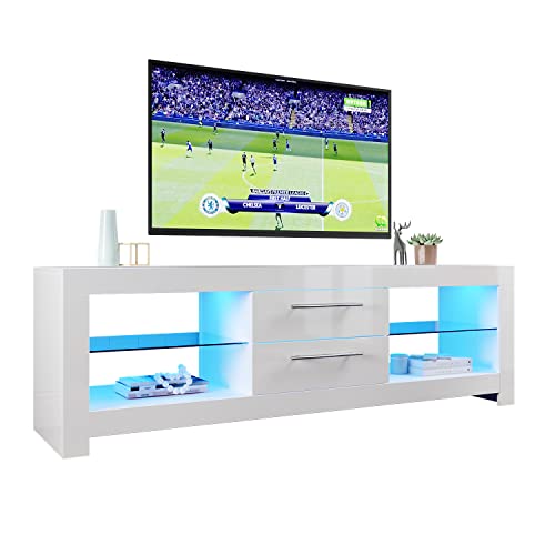Meuble TV blanc brillant 1350 mm haut de gamme avec lumières d'ambiance LED