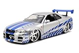 Jada Toys Fast & Furious Brian’s 2002 Nissan Skyline R34 Die-cast Car, 1:24 Scale, Silver & Blue