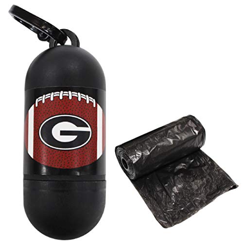 Pets First NCAA GEORGIA BULLDOGS PET LICENSED Poop Waste Bag Dispenser and D Ring for Leash with 15 Premium Garbage Bags