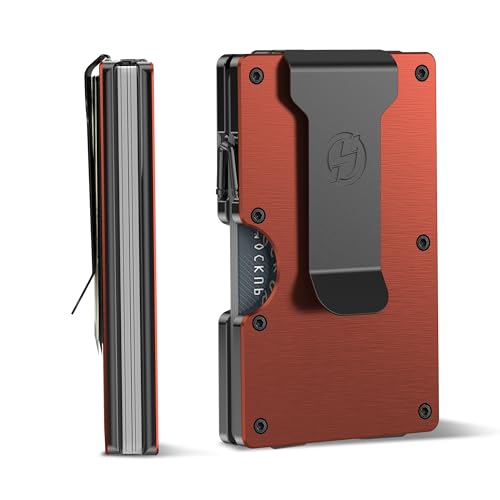 Mens Minimalist Wallet, Slim RFID Blocking Credit Card Holder, Men Metal Wallets with Money Clip Removable, Ultralight Front Pocket Aluminum Card Case,Festival Daily Gifts,Brushed Burnt Orange