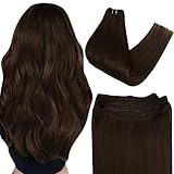 Easyouth Weft Hair Extensions Real Human Hair Sew in Extensions Remy Hair Color #2 Darkest Brown Weft Hair Extensions Full Head Straight Hair 100 Grams Hair Weft Bundles 20 Inch