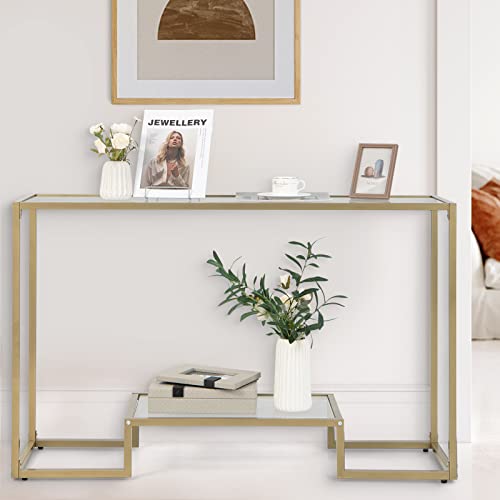 Costway 48” 2-Tier Console Table, Modern Deluxe Entryway Table With Tempered Glass Tabletop & Golden Metal Frame, Multifunctional Narrow Sofa Table With Storage Shelf, For Hallway, Entrance #TOP7
