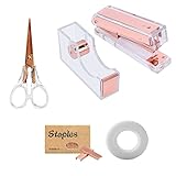 Acrylic Clear Rose Gold Stapler Tape Dispenser Scissors Set Heavy Duty Office Desk Stapler Tape...