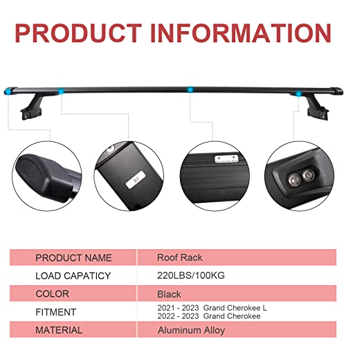 Heavy Duty 220Lbs Roof Racks Cross Bars For Jeep Grand Cherokee L 2021 2022 3-Row & Grand Cherokee 2022 2-Row, All Metal Aluminum Roof Rails Crossbars Luggage Cargo Carrier Rooftop Car Suv Accessories #TOP7