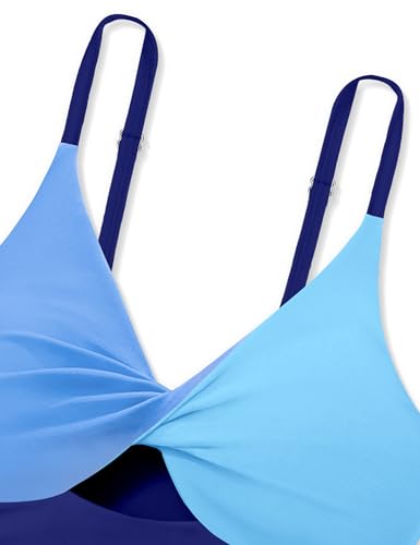 Doumlop Conjunto de tanquíni de duas peças para meninas com bloco de cores, conjunto de biquíni para