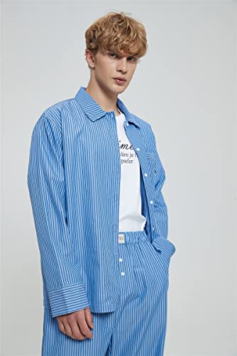 7 VEILS Mens Natural Lyocell Cotton Long Sleeve Pajamas Set Button Down Loungewear Sleepwear Striped Pjs Set3
