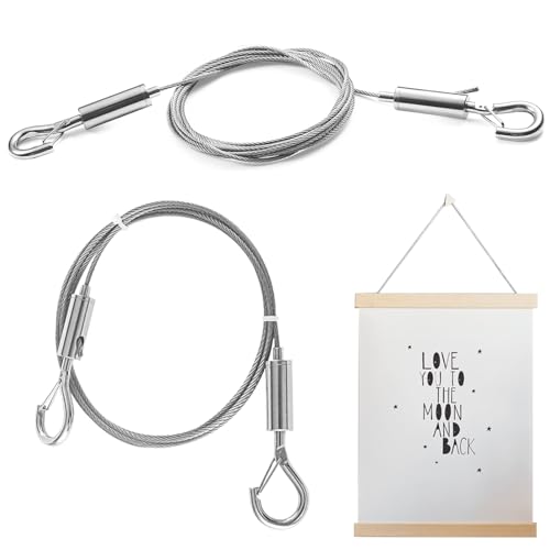Image of 2Pcs Picture Hanging Wire,Adjustable Mirror Frame Kit Stainless Steel,1mx1.5mmHeavy Duty Mirror Frame Hanging Wire,Metal Wire Rope,for Mirror Hanging,Light Lamp,Basket Flowerpot