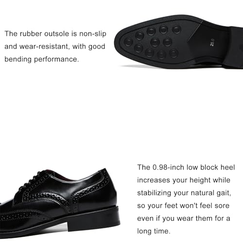 Men's Genuine Leather Wingtip Brogue Dress Shoes Classic Lace Up Comfortable Low Block Heel Derby Shoes Retro Casual Business Fomal Oxfords for Wedding Party Office Work4