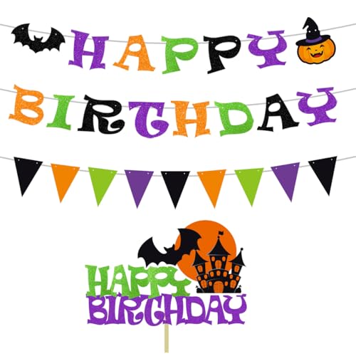 ANFEST Happy Birthday Banner Halloween Themed Paper Triangle Flag NO