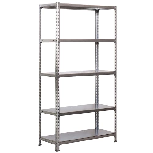 Simon Rack Estanteria Metalica, 2000x1000x500 mm, 5 Alturas, Bandeja Metal, 180 kg de Punto Flexión, Estanteria Almacenaje, Gris - Simonclick