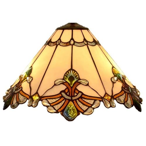 Image of Mission Lamp Shade Replacement Green Red White Tiffany Stained Glass Lampshade Only with Cap Fit for Table Lamp Floor Lamp Reading Desk Lamp Ceiling Pendant Light Chandelier,White,13in