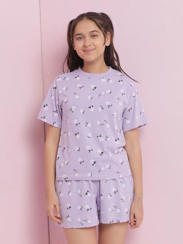 Lil Tomatoes Girls Regular Fit Cotton Night Suits, 11-12 Years, Lilac - Image 2 thumbnail