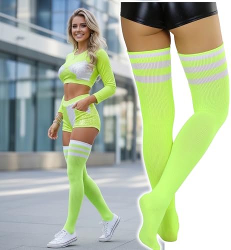 Image of ToBeInStyle Women's Heavyweight Knit Thigh High Long Socks w /Contrast 3 Stripe Top Band