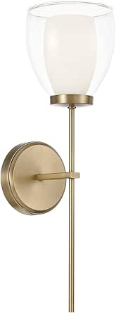 Capital Lighting 655911AD Joss Layered Soft White and Clear Glass Wall Sconce, 1-Light 60 Watt, 20" H x 6" W, Aged Brass