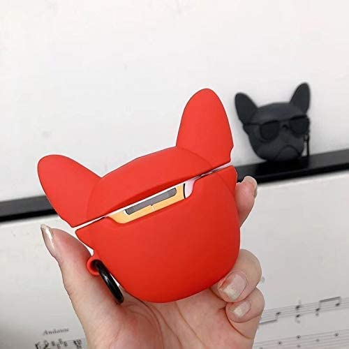 Image of for Airpods Pro 2019 Pouch Case Cover Headphones Soft Silicone Cartoon Character Cover with Keychain, 360-degree Protection (Red Bulldog)