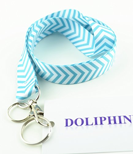 Polyester Fabric Chevron Necklace Keychain Lanyard With Two Keyring And Lobster Hook For Key/Id Holder/Usb (Aqua) #TOP2