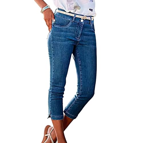 Pantete Womens Stretchy Capri Jeans High Waist Two Button Denim Capri Pants Spring Summer 2025