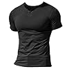 Men Summer Casual Short Sleeve Henleys T-Shirt Single Button Placket Plain v Neck Shirts Cotton Style A Black XL #1
