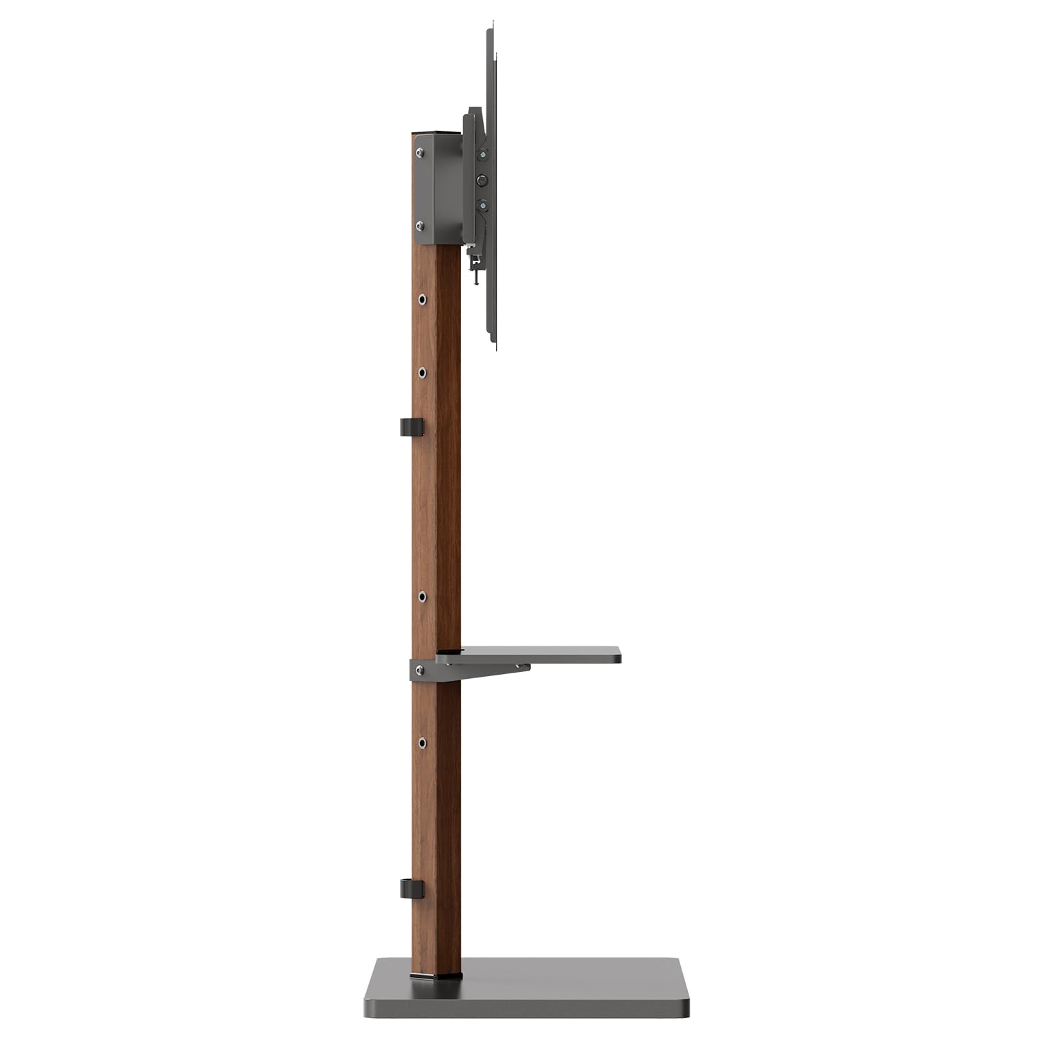 my wall Supporto per TV regolabile in altezza, HP119L, Porta TV da Parete con Mensola, Design in Legno, con Ripiano per Accessori, Inclinabile, Supporto VESA con Gestione dei Cavi