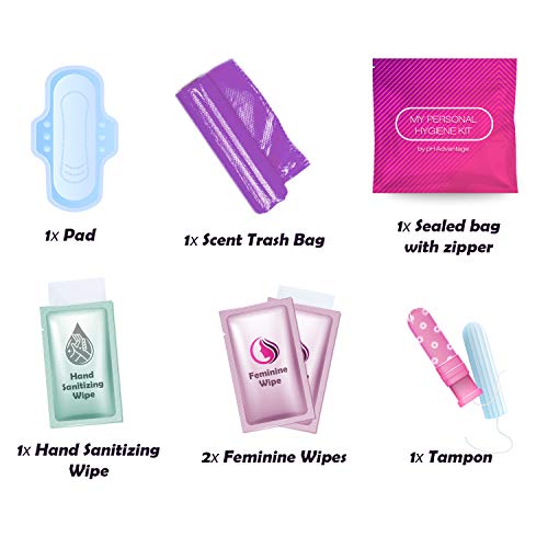 3 x Menstrual All-in-One Kits - Assorted Colors | Convenience on The Go | Single Period Kit Packs | Individually Wrapped Feminine Hygiene Products (Red Purse/Pink/Purple) - Image 3