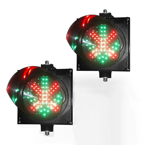 WQZzjm Semáforo LED de 200 mm (8 Pulgadas), 2 en 1, luz de tráfico LED roja/Verde, luz de señal de Parada y Marcha con Cruz roja y Flecha Verde para Carretera (1 Pieza de 24 V) (2 Piezas de 12 V)