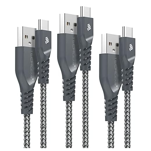 TECHGEAR 3-pack (30 cm/1 m/2 m) stark flätad USB-C kabel laddare och datasynkkablar USB typ-C kompatibla med Apple iPad Pro 12,9 & iPad Pro 11 2020/2018 iPad Air 4 Generation 10.9 tum [silver]