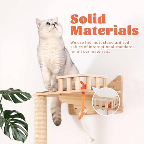 MIUZMORE Kratzbaum zur Wandmontage, 7 Stück, Katzen-Wandregale und Sitzstangen mit hohen Sisal-Kratzstämmen, Wandhalterung, Katzen-Kletterbaum und platzsparende Möbel für Indoor-Katzen zum Klettern