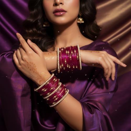 Image of SUNDRAM Women's Premium Fancy Glass Bangles for Women & Girls |with Zircon Gemstone Work & Charm| Traditional Ethnic Bangles Set of 12