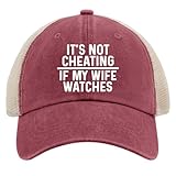 It's Not Cheating If My Wife Watches Trucker Hat Men Trendy Mesh Hat for Summer Red