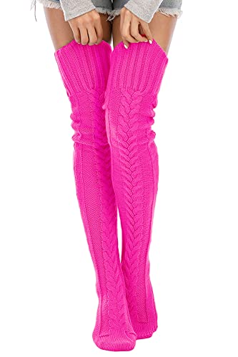 Image of Leoparts Women's Cable Knitted Thigh High Boot Socks Extra Long Winter Stockings Over Knee Leg Warmers
