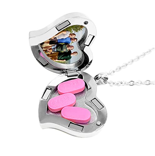 Pill Thing Amour Heart Pill Necklace- Medication Heart Necklace-Stainless Steel Necklace With Strong Magnetic Closure-Keep Your Medication Safe In Silver Heart Locket, 26 Inch Chain (Silver) #TOP1