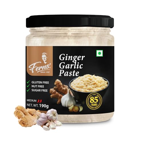 Image of FERNS' Ginger Garlic Paste, 190g | Adrak Lahsun Paste| Fresh & Pure Homemade Taste & Quality | Thick & Coarse for Cooking