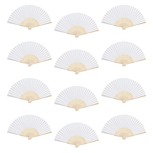 Abanico de Mano Blanco Abanicos de Papel Plegable de Mano de Bambú Paper Fans para Bodas Fiestas Bailes Regalo de Bricolaje Decoraciones 12 Piezas