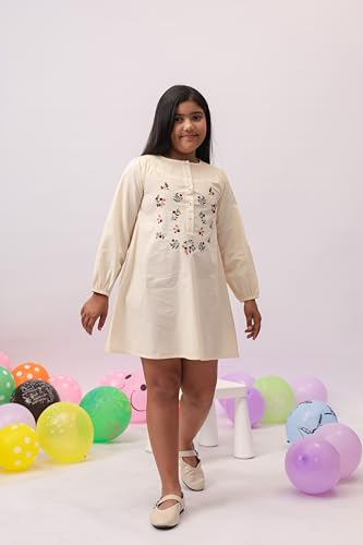 Image of Kids Girls Printed Embroidered Fusion Dress | Handmade Crafted Designer Ethnic Wear | 100% Cotton