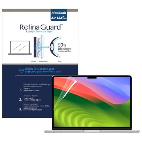RetinaGuard Anti Blue Light Screen Protector for Apple MacBook Air 13 inch with M3, M2 Chip Model A3113, A2681 (2022-2024) | Blue Light Laptop Screen Protector Filter and Eye Protection (13.6 inch) Cover