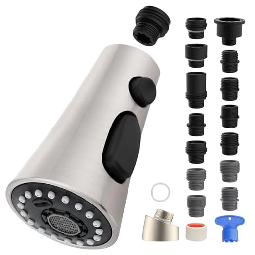 iFealClear Kitchen Faucet Head Replacement, 3 Modes Pull Down Faucet Spray Head Replacement Compatible with Moen Delta Kitchen Sink Faucet, 9 Adapters Available, Brushed Nickel