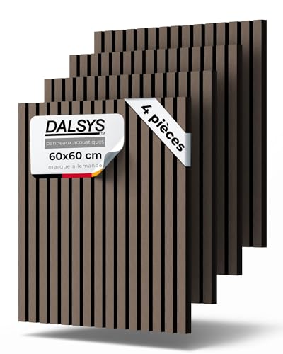 Dalsys - Dalsys 4x Panneaux acoustiques 60 x 60cm Noyer, mur à lamelles avec isolation phonique