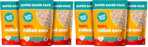 Image of Yogabar 100% Rolled Oats 3Kg (1Kg X Pack Of 6) | Premium Golden Rolled Oats, Gluten Free Oats With High Fibre - Plain
