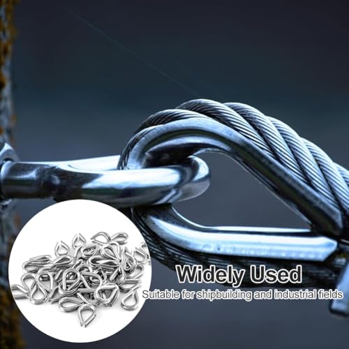 Drahtseil Kauschen, Seilkausche, Drahtseil Fingerhut, Stainless Steel Kausche, Edelstahl Kabelkausche, Rigging Werkzeuge für Drahtseilklemmen Stahlseil Wäscheleine Forstseil Markise Fixiert, 50 Stück