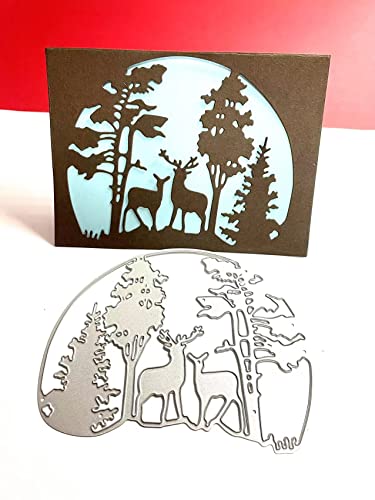 FAWENUCY Scrapbooking Die-Cuts, Christmas Metal Cutting Dies for Card Making, Paper Craft Punch Template, Background Embossing Stencils, DIY Album Décor (Christmas Tree Deer-12.5x10cm)