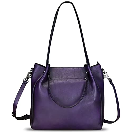 Genuine Leather Handbags For Women Satchel Purses Vintage Handmade Shoulder Bag Top Handle Handbag Totes (Purple) #TOP1